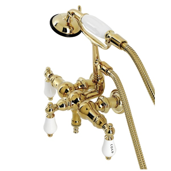 Kingston Brass CA21T2 3-3/8" Tub Wall Mount Clawfoot Tub Faucet with Hand Shower, Polished Brass CA21T2 - main